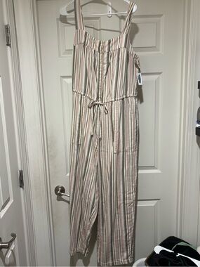 NWT Old Navy Striped Tie-Waist Jumpsuit in Cream, Pink & Green